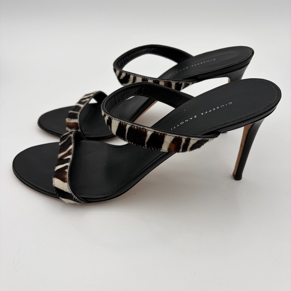 Giuseppe Zanotti Wedge Zebra Hair Strappy Sandals Heels Womens 10